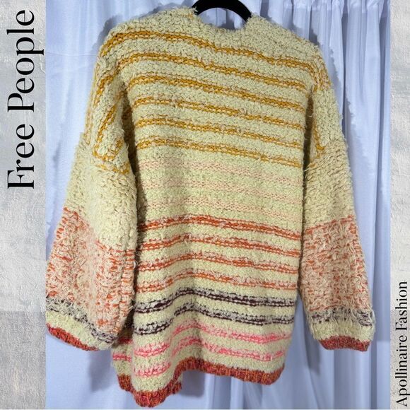 FREE PEOPLE RAINBOW FUZZ CARDI SWEATER IN CREAM COMBO NWT - Picture 6 of 9
